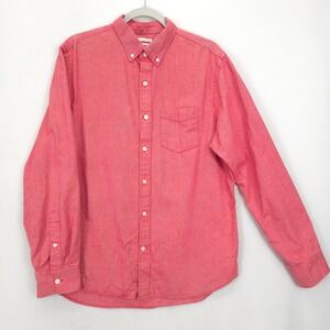 Old Navy Oxford Button Down Shirt Men L Pin Check Red L/S Slim Fit Casual Preppy
